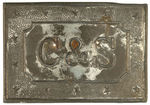 CLEVELAND & STEVENSON LARGE EMBOSSED TIN BELT BUCKLE.