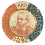 “HARRISON AND PROTECTION 1892” CLASSIC LITHO PINBACK.