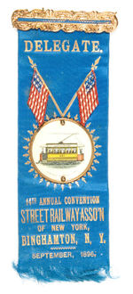 "DELEGATE" RIBBON BADGE FOR 1896 "STREET RAILWAY" CONVENTION.