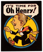 PAIR OF BEAUTIFULLY GRAPHIC GUMMED STICKERS PROMOTING "OH HENRY!" CANDY.