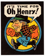 PAIR OF BEAUTIFULLY GRAPHIC GUMMED STICKERS PROMOTING "OH HENRY!" CANDY.