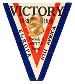 CHURCHILL WITH CIGAR EMBOSSED BRASS STICKPIN ON "VICTORY" V-SHAPED CARD.