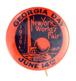 RARE SINGLE DAY NYWF 1939 "GEORGIA DAY" BUTTON FROM HAKE COLLECTION & CPB.