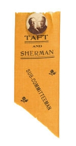 "TAFT AND SHERMAN SUB-COMMITTEEMAN" RIBBON WITH 1908 JUGATE PINBACK.