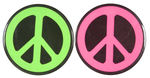 PAIR OF DAY-GLO PEACE SYMBOL BUTTONS.