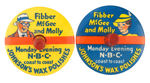 "FIBBER McGEE AND MOLLY" SET OF TWO PREMIUM TOPS FROM JOHNSON'S WAX.