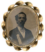 LARGE TINTYPE OF MAN WEARING LARGE RIBBON BADGE CIRCA 1860.