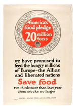 WWI "AMERICA'S FOOD PLEDGE" POST-WAR POSTER.