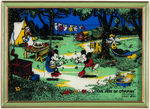 MICKEY MOUSE & FRIENDS "THE JOYS OF CAMPING" RELIANCE ART GLASS FRAMED PICTURE.