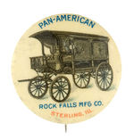 "PAN-AMERICAN" 1901 EXPO BUTTON SHOWING HORSE DRAWN HEARSE OF FAMOUS MAKER.