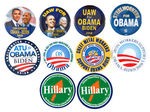 OBAMA 8 UNION BUTTONS, 1 STICKER PLUS 2 UNION STICKERS FOR HILLARY.