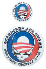 "DEAD HEADS FOR OBAMA" REUNION CONCERT LIMITED EDITION BUTTON PAIR W/CERTIFICATE ALL ARTIST SIGNED.