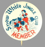 "SNOW WHITE JINGLE CLUB MEMBER" BUTTON FROM HAKE COLLECTION & CPB.