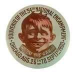 MAD MAGAZINE ANCESTOR ON 1900 G.A.R. ENCAMPMENT BUTTON FROM HAKE COLLECTION