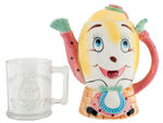 "HUMPTY DUMPTY" CERAMIC TEA POT AND GLASS MUG.