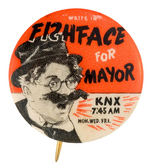 "WRITE IN FISHFACE FOR MAYOR" EARLY RADIO PERSONALITY BUTTON.