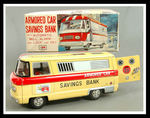 "FRICTION ARMORED CAR SAVINGS BANK WITH AUTOMATIC BELL ALARM AND LOCK AND KEY."