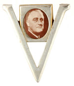 FDR LARGE "V" PIN WITH SEPIA REAL PHOTO.