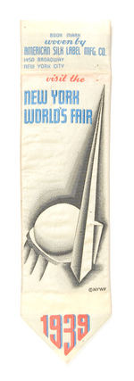 NYWF 1939 WOVEN SILK RIBBON "BOOKMARK."