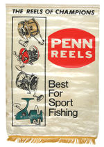 "PENN REELS/BEST FOR SPORT FISHING" CLOTH STORE BANNER.