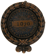 "WORLD'S COLUMBIAN EXPOSITION 1893" SERIALLY NUMBERED EMPLOYEE BADGE.