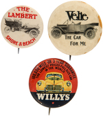 THREE SCARCE CAR BUTTONS FOR THE LAMBERT, VELIE AND WILLYS.