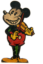 MICKEY WITH VIOLIN TIN STAND UP AND MICKEY WITH HANDS ON HIPS PIN.