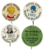 LITTLE ORPHAN ANNIE FOUR CLASSIC ADVERTISING BUTTONS.