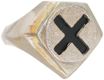 X-MEN LOGO GROUP OF SIX LIMITED EDITION STERLING SILVER RINGS.