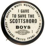 "I GAVE TO SAVE THE SCOTTSBORO BOYS" EARLY CIVIL RIGHTS BUTTON.