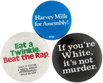 THREE HARVEY MILK BUTTONS FROM THE MARSHALL LEVIN COLLECTION.