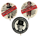 MADAME HENDREN PAIR OF 1920s DOLL BUTTONS PLUS CHARLIE McCARTHY EFFANBEE 1930s DOLL BUTTON.