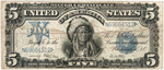 1899 $5 SILVER CERTIFICATE FR281 WITH POPULAR IMAGE OF INDIAN CHIEF.