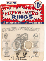 "OFFICIAL MARVEL SUPER-HERO RINGS" TWO-PACK ON STORE CARD.