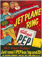 KELLOGG'S PEP "JET PLANE RING" LINEN-MOUNTED ADVERTISING STORE SIGN.