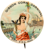 RARE AND GORGEOUS "GIBSON CORN CARNIVAL" BUTTON FROM 1900.