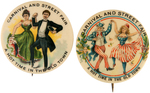 "A HOT TIME IN THE OLD TOWN" PAIR OF BEAUTIFUL CARNIVAL BUTTONS C. 1898.