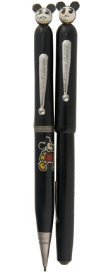 MICKEY MOUSE INKOGRAPH PEN/PENCIL & FIGURAL CELLULOID SHARPENER.