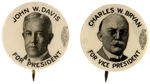 MATCHED PAIR OF “DAVIS FOR PRESIDENT” AND “BRYAN FOR VICE PRESIDENT” SCARCE PORTRAIT BUTTONS.