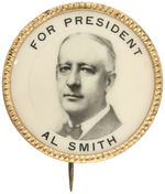 SCARCE REAL PHOTO BUTTON “FOR PRESIDENT AL SMITH” WITH MINT LUSTER BRASS RIM.