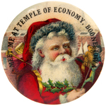 RARE AND SUPERB LARGER SANTA WITH TEXT "MEET ME AT TEMPLE OF ECONOMY, BOONE, IOWA."