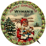 SANTA WITH BI-PLANE AND "WYMAN'S" IMPRINT.