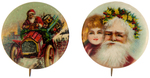 TWO EARLY 1900s SMALL SIZE SANTA BUTTONS WITHOUT TEXT.