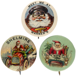 THREE AUTOMOTIVE THEMED EARLY SANTA BUTTONS.