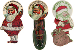 SANTA BUTTON TRIO EACH WITH FABRIC OR LITHO TIN CLICKER BODIES.