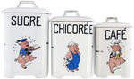 THREE LITTLE PIGS FRENCH CHINA CANISTER SET.