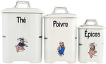 THREE LITTLE PIGS FRENCH CHINA CANISTER SET.