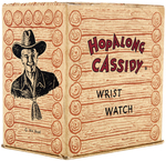 "HOPALONG CASSIDY WRIST WATCH" ON SADDLE IN DISPLAY BOX.