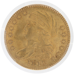 $5 CAPPED BUST TO LEFT HALF EAGLE GOLD 1812 PCGS MS63.