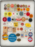 OIL AND GAS AND RELATED BUTTONS PLUS SMALL ADVERTISING PIECES.